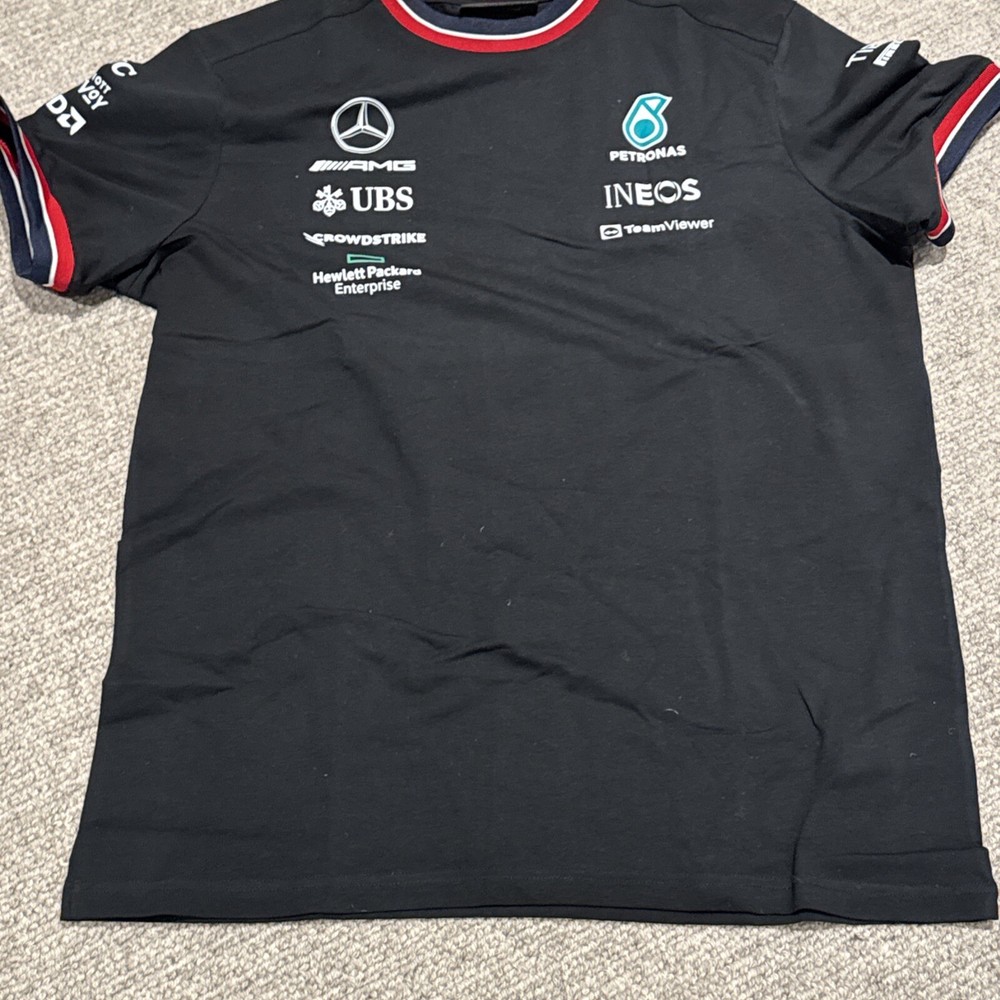 New AMG Petronas Short Sleeve Lightweight Crewneck Tee Black Size Medium