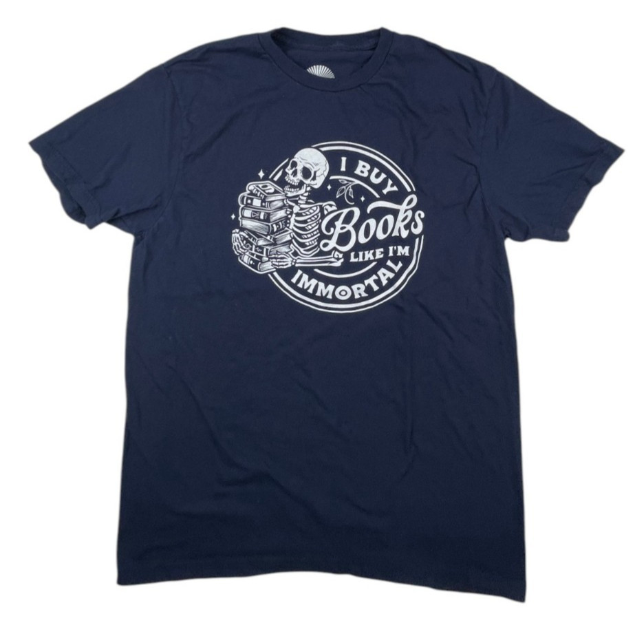 Bookvibez – I Buy Books Like I’m Immortal Short Sleeve Blue T-Shirt Size MEDIUM