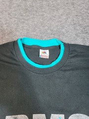 Vtg 90s Fruit of the Loom RMS Band Double Collar & Sleeve Black Teal Sz L