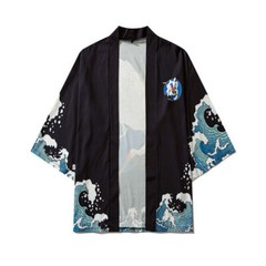 Niepce Streetwear Japanese Black Kimono Graphic Tee Cranes Short Sleeves Shirt