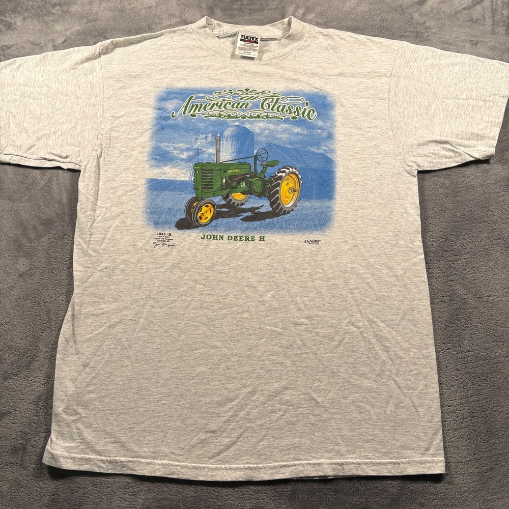 Vintage John Deere H Tractor T-Shirt Mens XL Gray American Classic Graphic