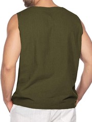 Mens Loose Tank Tops Cotton Linen Sleeveless Lace-up T-shirt Daily Wear Vacation