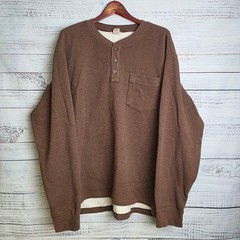 Duluth Trading Co Burly Thermal Henley Shirt Brown Sherpa Lined 2XL 73258 Mens