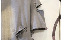 Men’s Punk Rock Distressed T-Shirt Safety Pin Hollow Out High Street Hip Hop Top