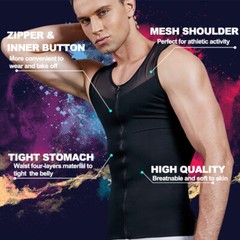 Men’s Zipper Body Shaper Toning T-Shirt Ultra Durable Vest Compression Underwear