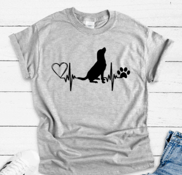 Lab Love Heartbeat, Labrador Dog, Gray Unisex Short Sleeve T-shirt