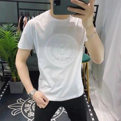 New Men Luxury Tiger Rhinestones Fashion Black White Pink T-Shirt High Quality