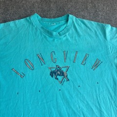 Vintage Longview Texas Rodeo Graphic T-Shirt Teal Single Stitch Mens XL 3535