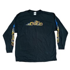 VTG Motorcycle Flames Long Sleeve Tee Shirt Mens Cycle Leather 2003 Black XXL