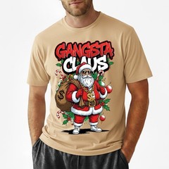 Gangsta Claus T-Shirt Graffiti Hip Hop Santa Christmas Money Bag Bling Tee