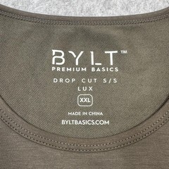 BYLT T Shirt Mens XXL Brown Drop Cut Lux Stretch Crewneck Tagless Tee Casual