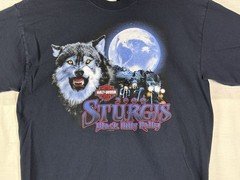 Harley Davidson T-Shirt L Blue Sturgis Wolf Full Moon 2009 Rally Biker Cowboy