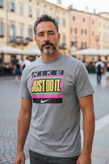 Nike Mens ‘Just Do It’ Big Logo Graphic Tee, Gray, Size: X-Large