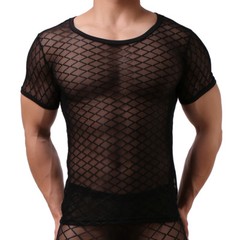 Fetish Mens Underwear Sheer Mesh Muscle T-Shirt Tank Tops Long Johns Trousers