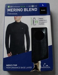 Paradox Men’s Merino Blend DriRelease Base Layer Top DH3 Black Large NWT
