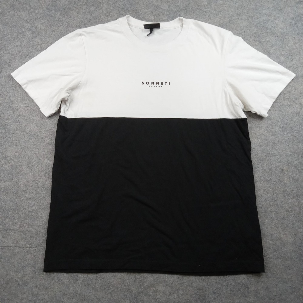 Sonneti Shirt Mens Large Black White Colorblock Cotton Crewneck Short Sleeve