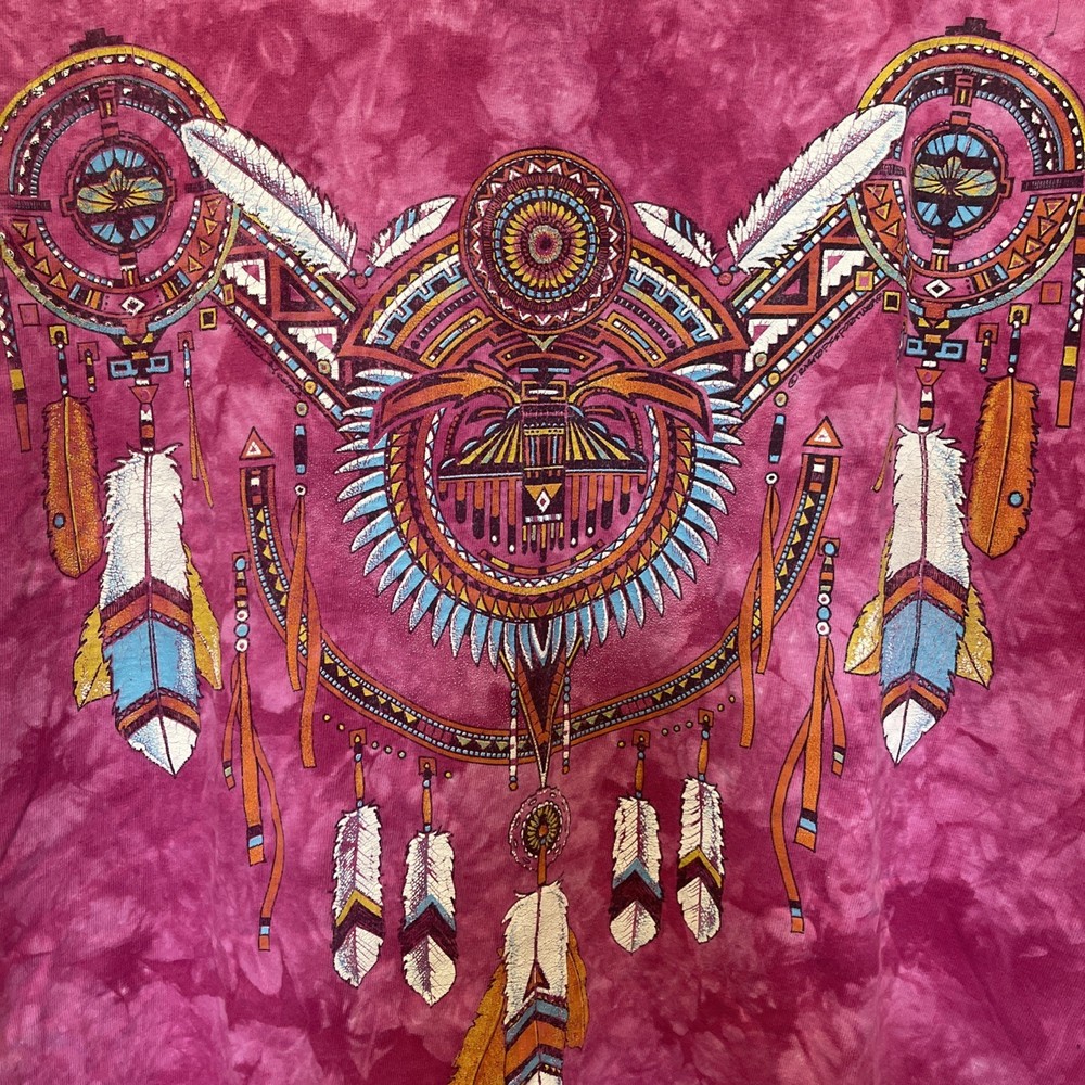 VTG Native American Dreamcatcher Tee Ragtops Tie Dye Feathers Aztec Large USA