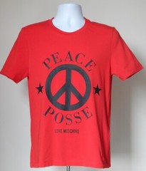 NWT MEN AUTHENTIC LOVE MOSCHINO PEACE GRAPHIC T-SHIRT RED Size US S; US M
