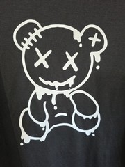 Mens or Womens Black T-Shirt w/White Teddy Bear XX Eyes & Ear, Anime, Size Med.