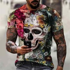 Camiseta Con Estampado 3d De Cráneo Para Hombre Camisa Corta Moda Hip-hop Lujo