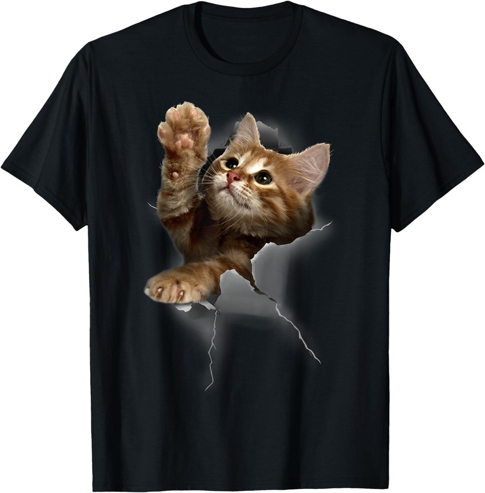 Lovely Kitten Cracked Wall T-Shirt Cats Tee Shirt Gifts T-Shirt