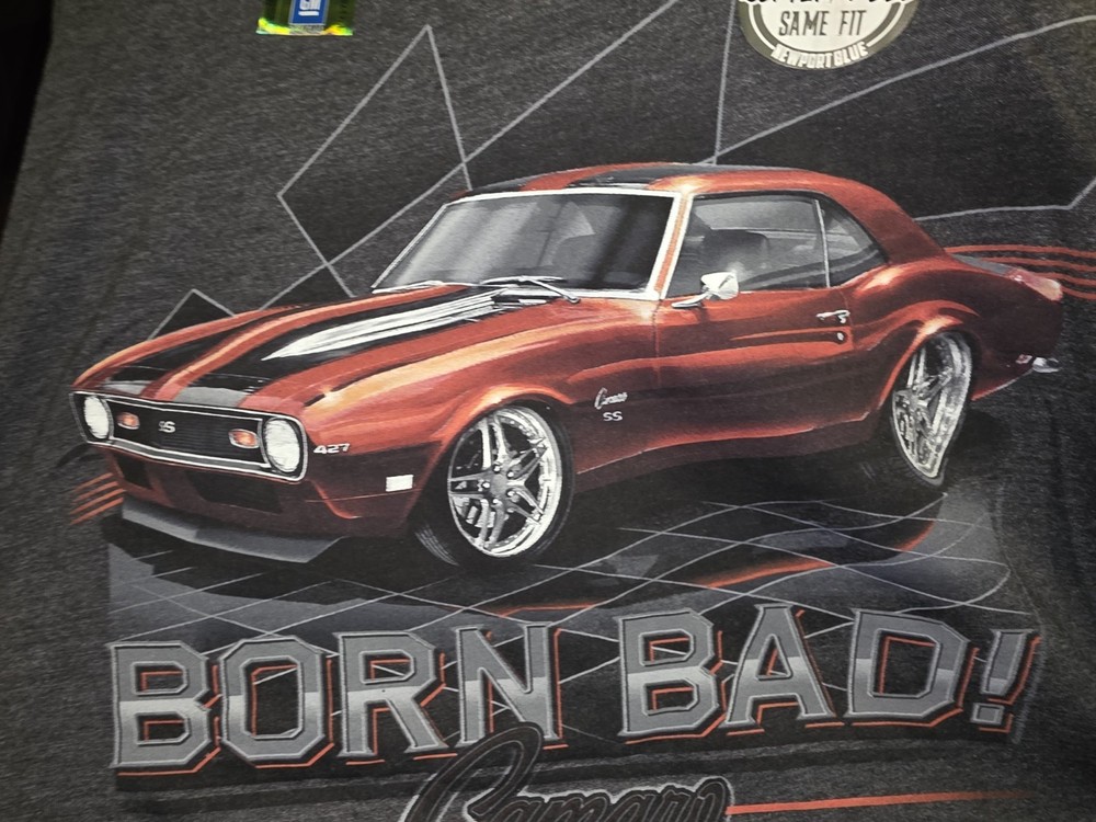 Official GM Charcoal Gray Born Bad Chevy Camaro SS T Shirt Size XXL NEWPORT BLUE