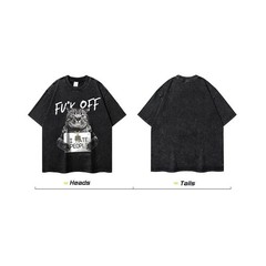 Oversized Cat Shirt Hip Hop Rapper Like Washed Short Sleeve T-shirt Tee