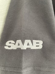 Mens Rich Cotton Polo TShirt SAAB Embroidered Chest Roundel & Sleeve Solid Grey