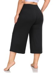 Women’s Plus Size Wide Leg Capris High Waist Yoga Pants Casual Loose Lounge P…
