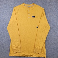 Chaps Shirt Mens Small Yellow Long Sleeve Henley Soft Feel Tagless Jersey Tee