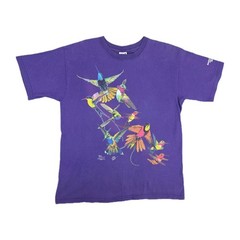 Vintage Hummingbird Shirt Mens Medium Purple Double Sided Wild Cotton Floral Art