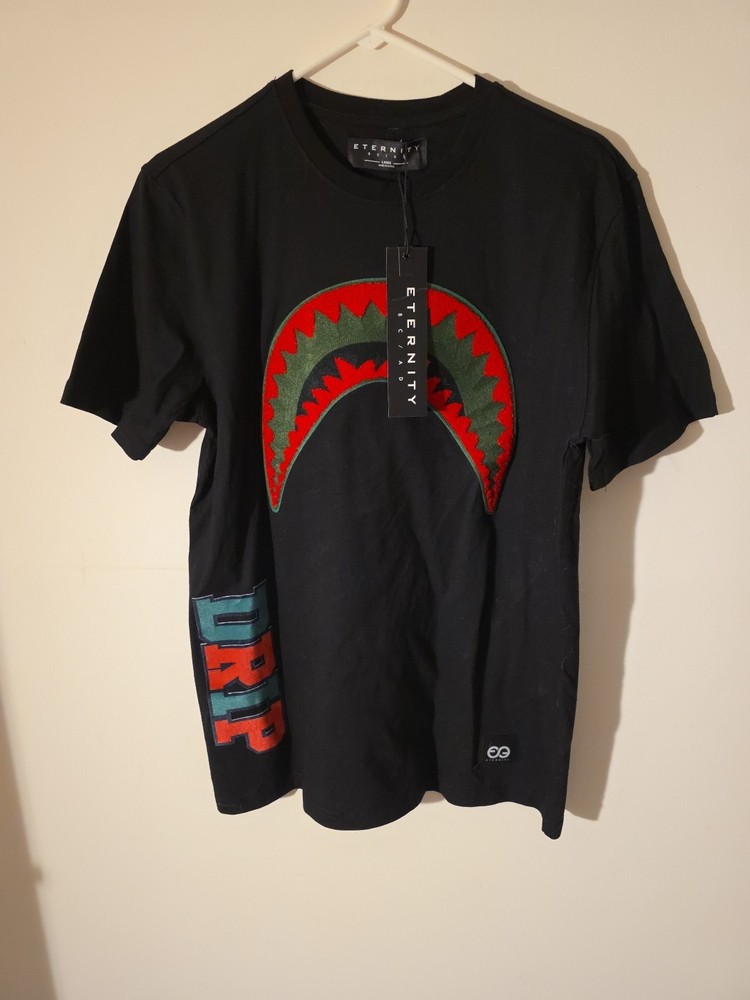 Eternity BC/AD Men’s LargeDrip Embroidered 3D Shark Mouth Logo Tshirt New W/tags