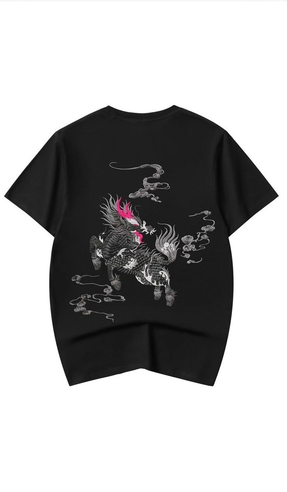 Niepce Kirin Embroidered Tee Japanese Streetwear T-Shirt for Men Large