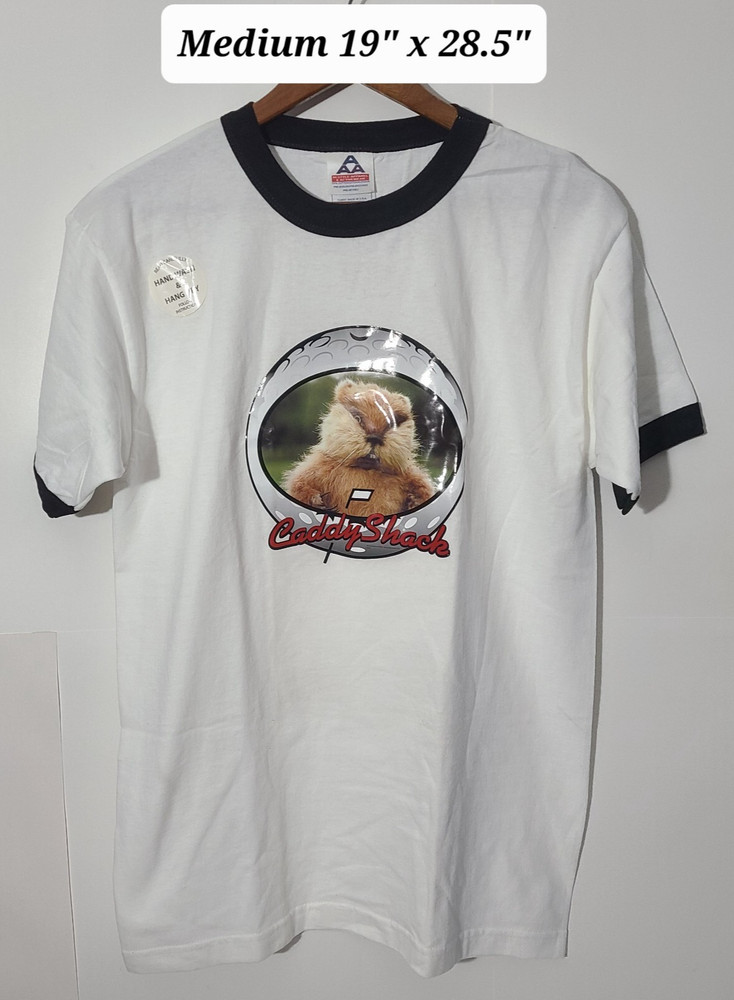 Vintage 2003 Y2K Caddyshack White Ringer Medium T-Shirt NOS
