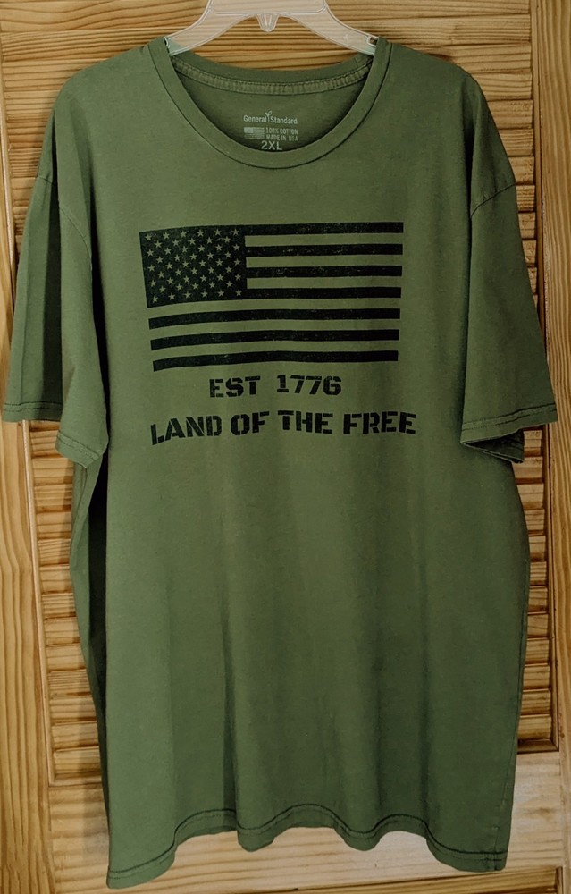 Land Of The Free Est 1776 T Shirt Men’s 2XL Army Green General Standard