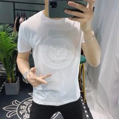 New Men Luxury Tiger Rhinestones Fashion Black White Pink T-Shirt High Quality