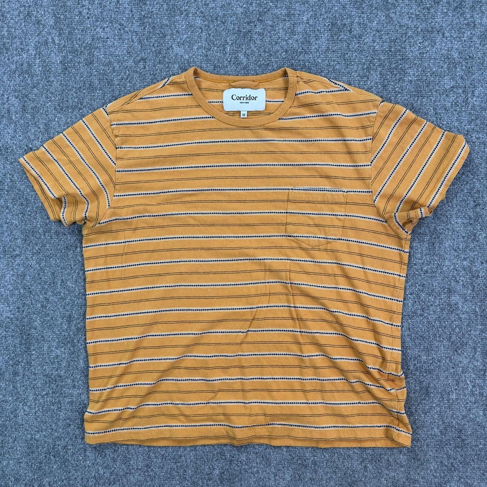 Corridor New York Shirt Mens Medium Yellow NYC Stripe Pocket Tee India Jersey