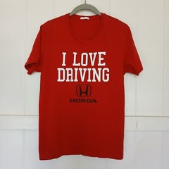 Honda × GU T-Shirt I Love Driving HONDA Men’s Medium Red Graphic Logo Spell Out