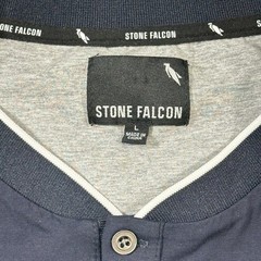 Stone Falcon Shirt Men’s Large Navy Gray Henley Blade Collar Stretch Casual Golf