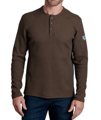 KUHL Konflikt Henley Shirt Mens Small Long Sleeve Brown Waffle Pullover