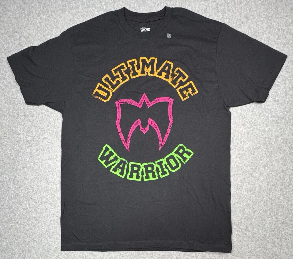 Ultimate Warrior T-Shirt Men’s WWE Wrestling Black Neon Mask Size Large NEW
