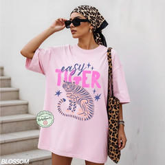 Easy Tiger Graphic Tee Trendy Pink Tiger Shirt Aesthetic Animal Print Graphic
