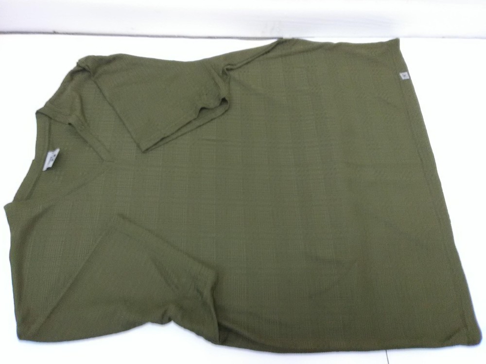 Stacy Adams Shirt Mens 2XL Olive Green V-Neck Textured Knit Short Sleeve Casual