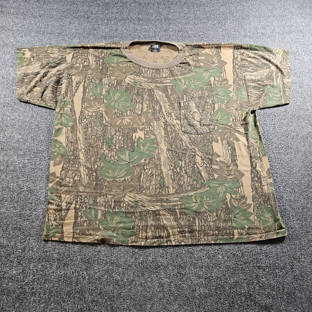 Vintage Ace Sportswear Shirt Mens 2XL Brown Camouflage Pocket Tee Hunting USA