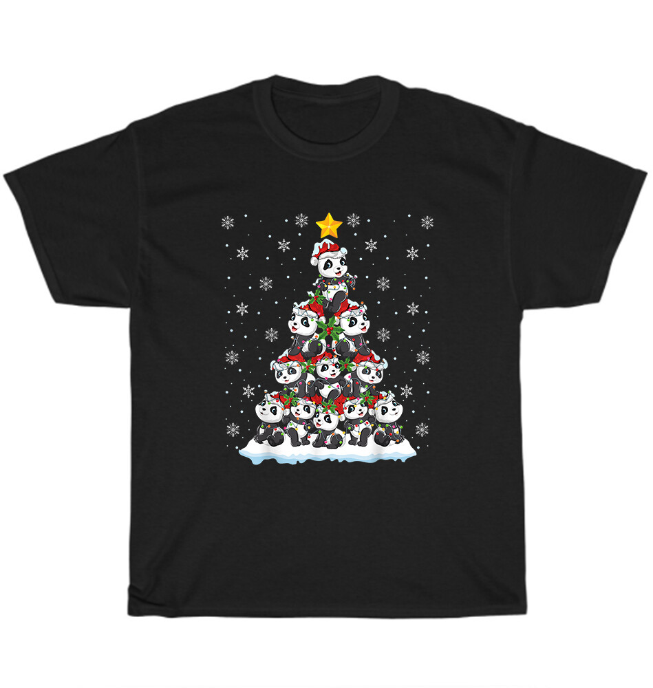 Panda Santa Christmas Tree Lights Xmas Pandas Lover T-Shirt Unisex Tee Gift NEW