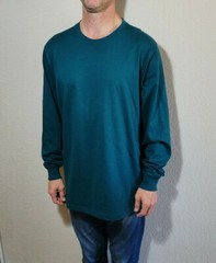 Lands End Mens Shirt Large Tall 42-44 Green Long Sleeve Cotton Tee Casual Top
