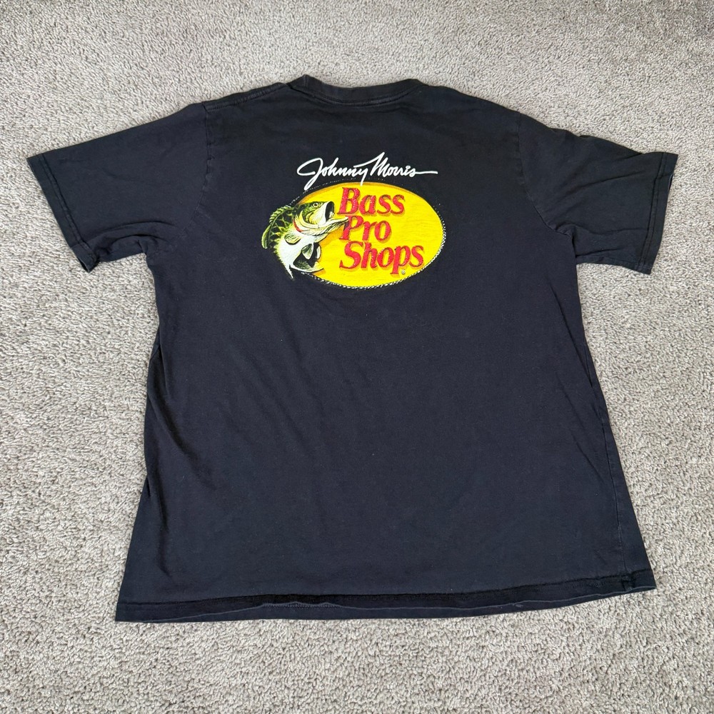 Bass Pro Shop Shirt Mens Large Black Yellow Johhny Morris Short Sleeve Outdoorss