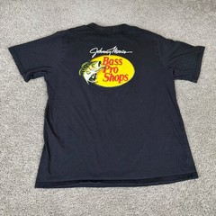Bass Pro Shop Shirt Mens Large Black Yellow Johhny Morris Short Sleeve Outdoorss