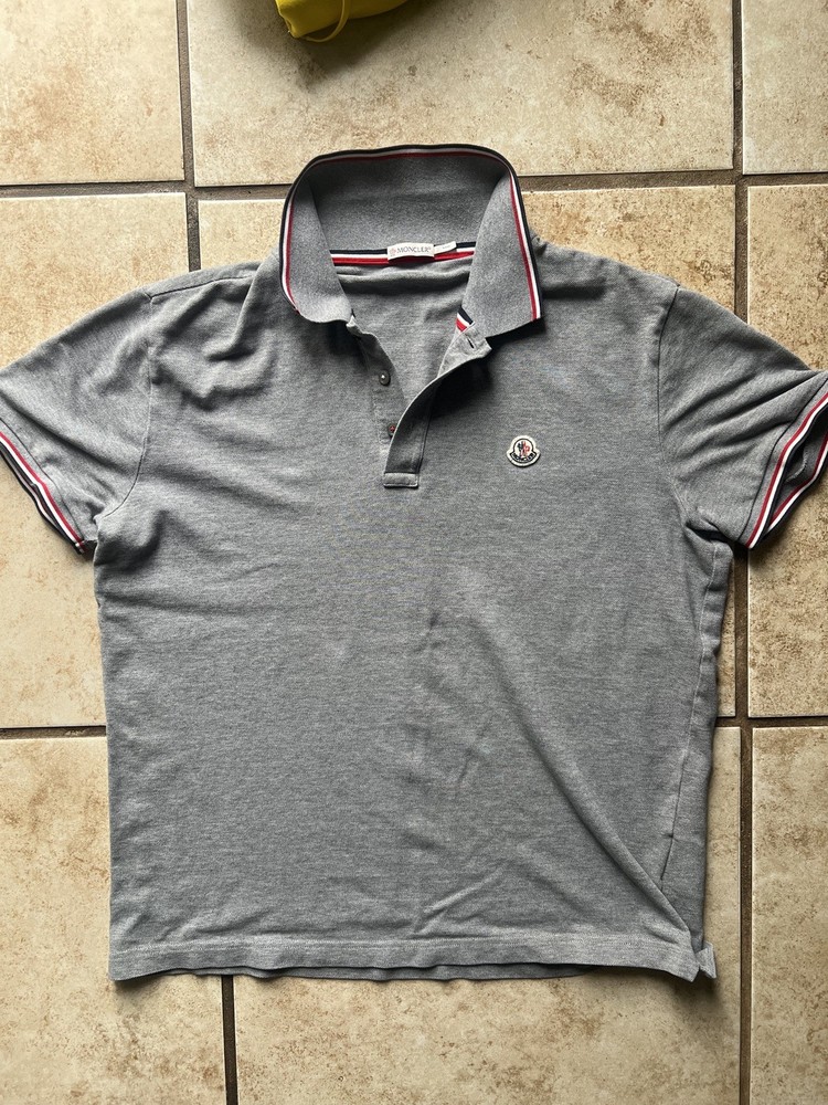 Moncler Maglia Polo Manica Corta Gray Grey T – Shirt Mens Size XL Cotton Pique