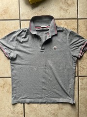Moncler Maglia Polo Manica Corta Gray Grey T – Shirt Mens Size XL Cotton Pique
